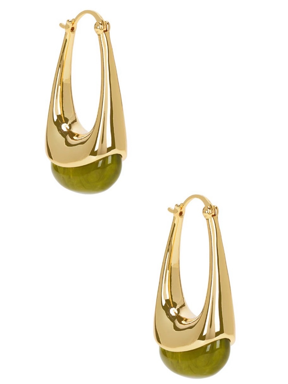 Shashi Elysee Hoop in Gold hoop earring with green stone